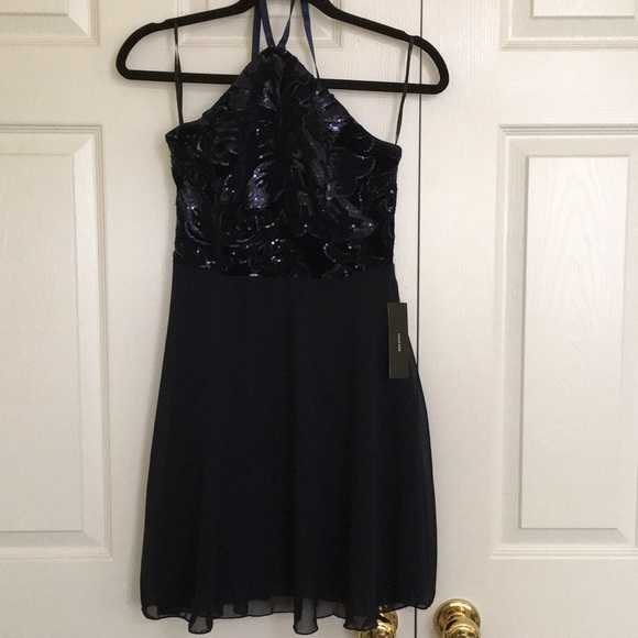 NWT Time of Love Navy Blue Sequin Skater Dress - Picture 2 of 3